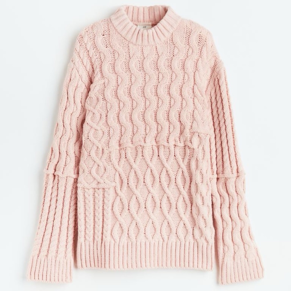 H&M Blush Pink Cable Knit Mock Neck Sweater